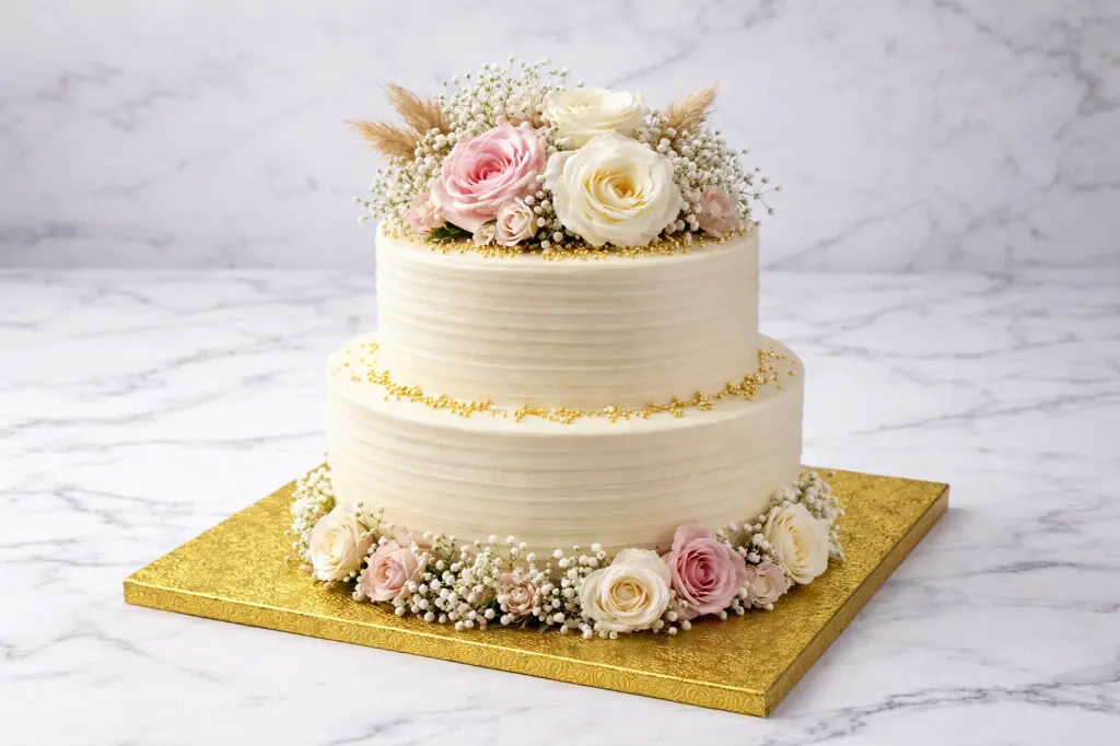 Elegant bridal cake with floral accents.webp