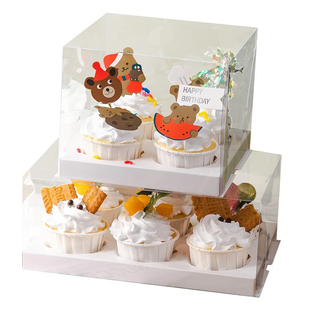 Bakery Box Windowed Complete 7x7x4 with Insert for 4 Cupcakes Units 50