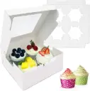 Bakery Box Windowed White 7"x7"x3" with Insert for 4 Cupcakes 100u