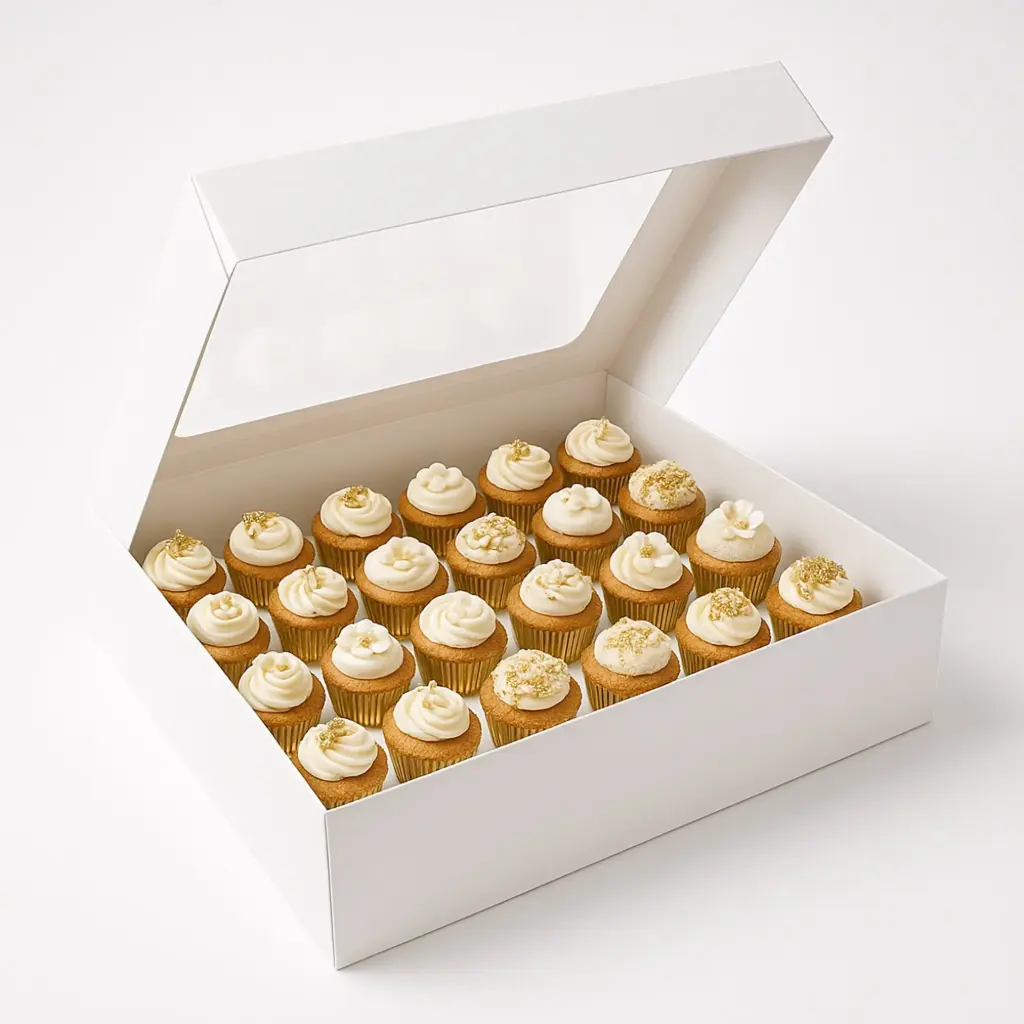 Bakery Box Windowed White 18.5"x12.5"x3" with Insert for 24 Cupcakes 100u
