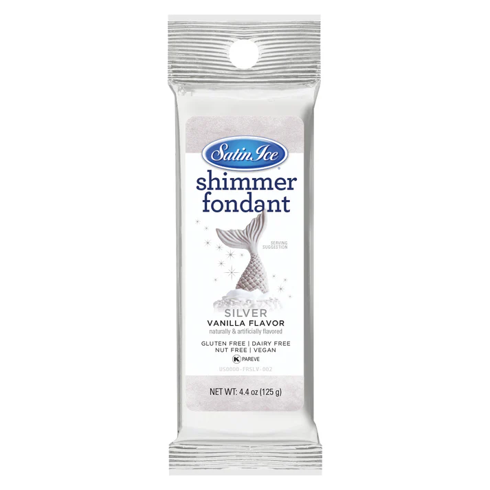 [SI4.4 Silver] Satin Ice Fondant 4.4 oz Silver Shimmer